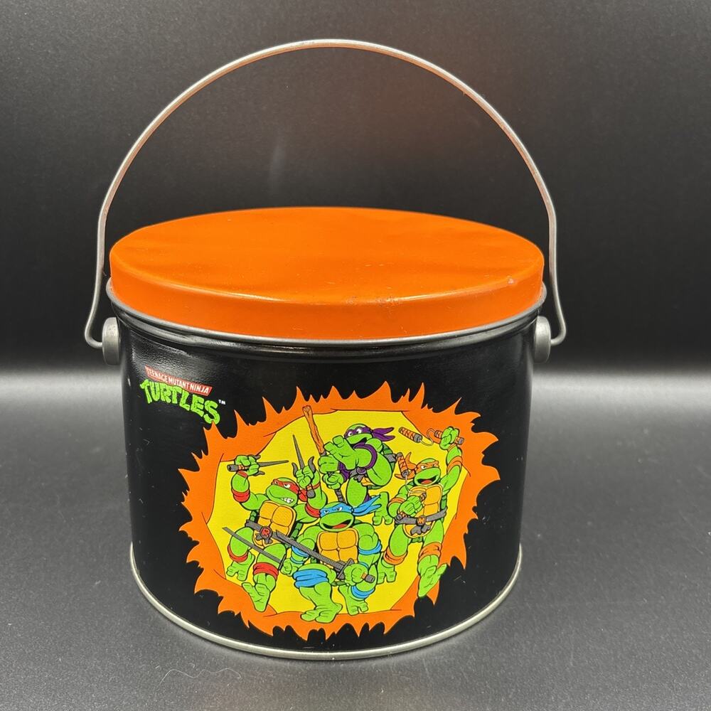 Teenage Mutant Ninja Turtles Vintage 1990 Tin Container Bucket & Lid Mirage Stds